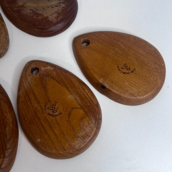 VTG Sere Wooden Cork Coaster Set of 7 w/ Holder MCM Stacked Teardrop Barware - Picture 9 of 16